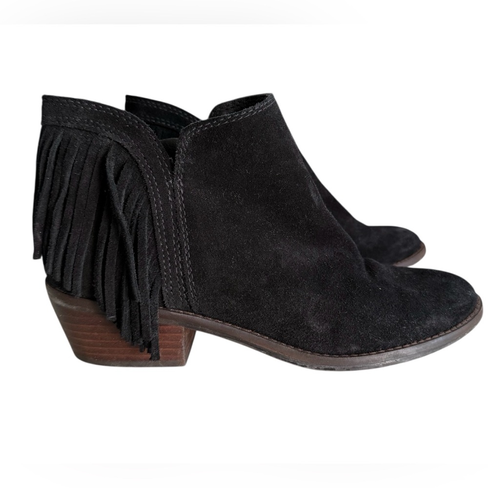 Lucky Brand Womens Freedah black suede fringe western ankle boots booties sz 6.5